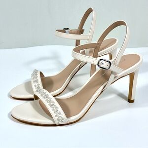 Stuart Weitzman Dancer 75 Demipearl Heel Sandals Chalk Faux Pearl 9.5 NEW
